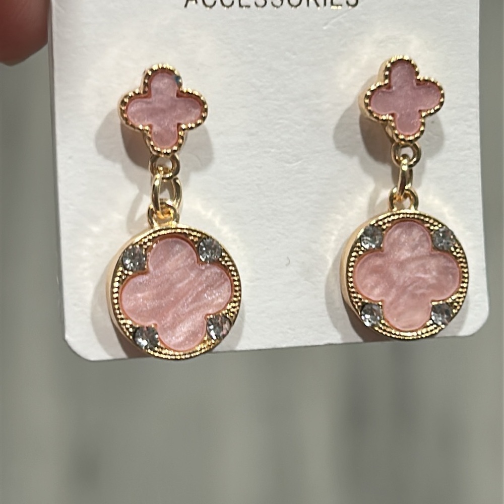 Pink and Gold Dangle Earrings - Picture 3 of 8
